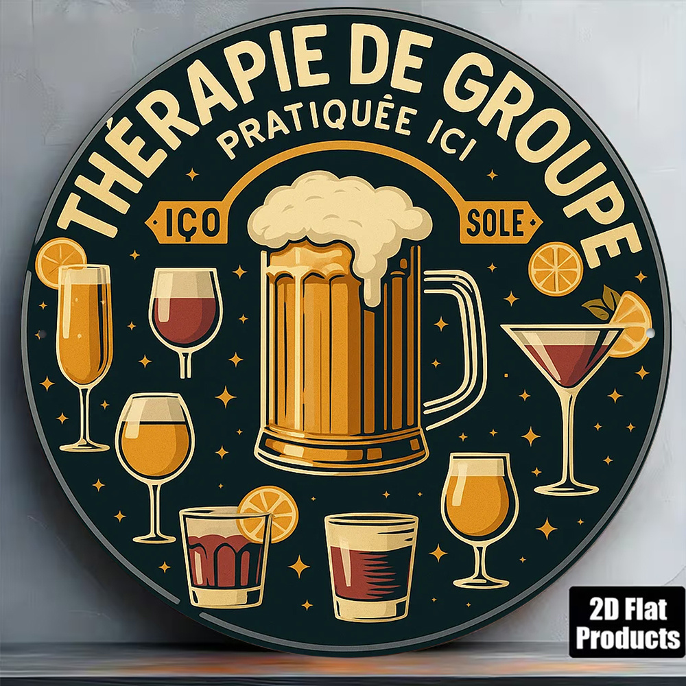 Beer And Wine Quote - Targa in Metallo Vintage 2D Rotonda